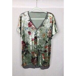 Soft Surroundings Large Green Floral Velvet Blouse Top Dark Fairycore Ren‎ Faire